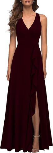 WOOSEA Women's Deep V Neck Sexy Split Evening Cocktail Party Maxi A-Line Long Formal Dress in Saudi Arabia
