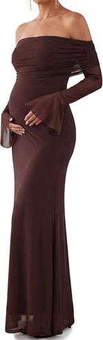 فستان نسائي للأمهات بدون أكتاف وأكمام طويلة لحفلات استقبال الأطفال فستان شبكي ضيق لحفلات الزفاف الرسمية للضيوف in Kuwait