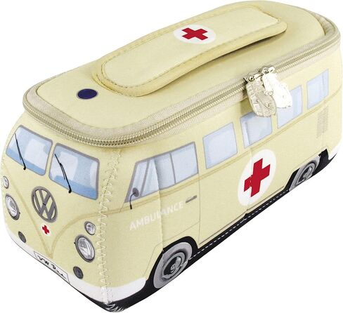 BRISA VW Collection - Volkswagen Neoprene Universal Makeup Cosmetics Toiletry Travel Pharmacy Bag in T1 Bus Design (Ambulance/Beige) (Large (11.8 x 5.5 x 4.7 inches)) in Saudi Arabia