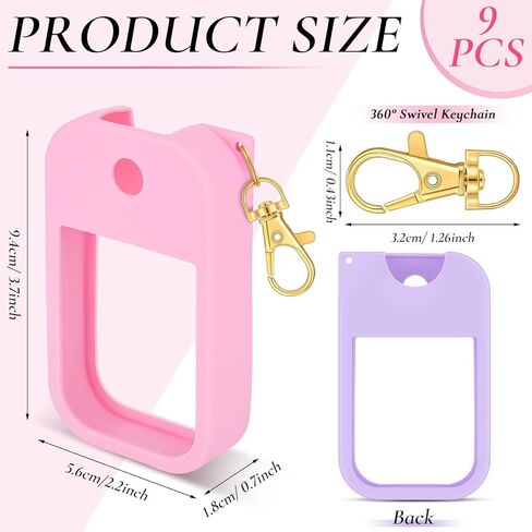9 PCS Silicone Case for Hand Sanitizer Spray Protective Cover with Keychain Set for Power Mist and Glow Mist 1 fl oz, Colored Hand Sanitizer Spray Accessory in Kuwait