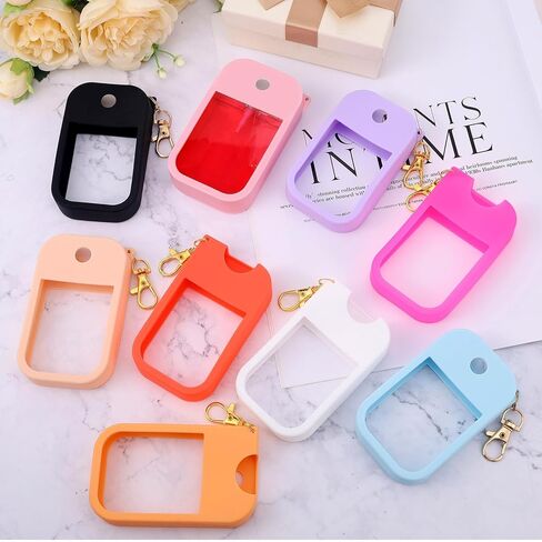 9 PCS Silicone Case for Hand Sanitizer Spray Protective Cover with Keychain Set for Power Mist and Glow Mist 1 fl oz, Colored Hand Sanitizer Spray Accessory in Kuwait
