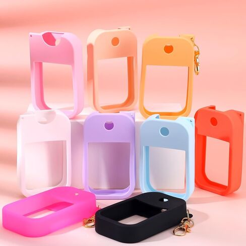 9 PCS Silicone Case for Hand Sanitizer Spray Protective Cover with Keychain Set for Power Mist and Glow Mist 1 fl oz, Colored Hand Sanitizer Spray Accessory in Kuwait