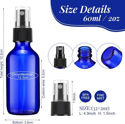 Eccliy 32 Pcs Glass Spray Bottles 2 oz for Essential Oils Small Fine Mist Refillable Mini Liquid Cosmetic Spray Bottles Containers for Travel Cleaning Skin Care Plants in Saudi Arabia