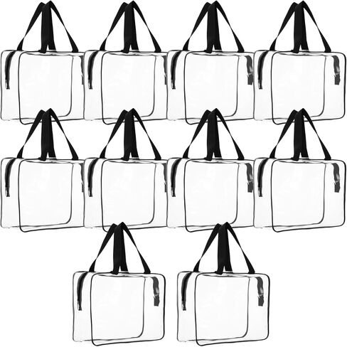 10 PCS Large Clear Makeup Cosmetic Organizer Bag, Plastic PVC Tote Bags with Zipper Handle, Portable Waterproof Transparent Handbag Purse Travel Luggage Pouch in Kuwait