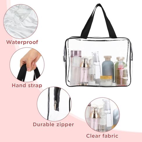 10 PCS Large Clear Makeup Cosmetic Organizer Bag, Plastic PVC Tote Bags with Zipper Handle, Portable Waterproof Transparent Handbag Purse Travel Luggage Pouch in Kuwait