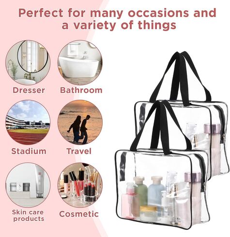10 PCS Large Clear Makeup Cosmetic Organizer Bag, Plastic PVC Tote Bags with Zipper Handle, Portable Waterproof Transparent Handbag Purse Travel Luggage Pouch in Kuwait