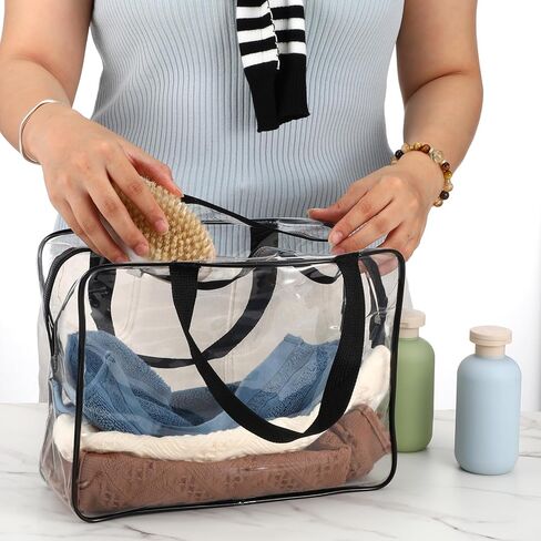 10 PCS Large Clear Makeup Cosmetic Organizer Bag, Plastic PVC Tote Bags with Zipper Handle, Portable Waterproof Transparent Handbag Purse Travel Luggage Pouch in Kuwait