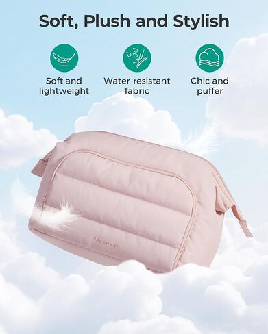 BAGSMART Travel Makeup Bag, Cosmetic Bag Small Make Up Organizer Case,Wide-open Pouch for Women Purse for Toiletries Accessories Brushes,Large Beige in Saudi Arabia
