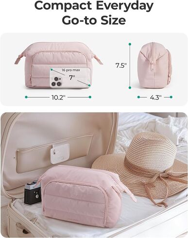 BAGSMART Travel Makeup Bag, Cosmetic Bag Small Make Up Organizer Case,Wide-open Pouch for Women Purse for Toiletries Accessories Brushes,Large Beige in Saudi Arabia