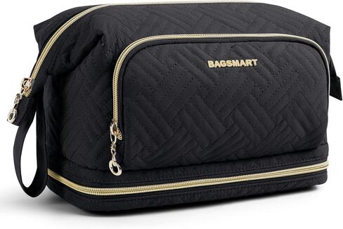 BAGSMART Travel Makeup Bag, Cosmetic Bag Small Make Up Organizer Case,Wide-open Pouch for Women Purse for Toiletries Accessories Brushes,Large Beige in Saudi Arabia