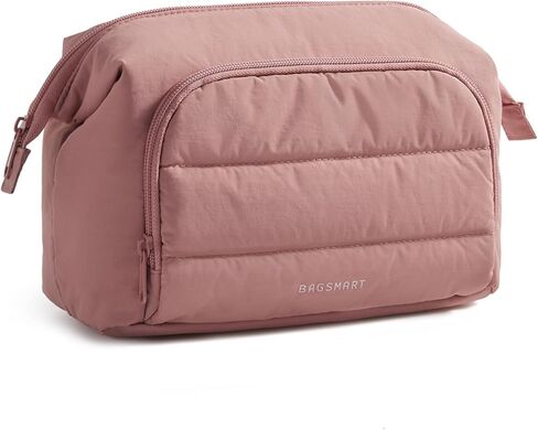 BAGSMART Travel Makeup Bag, Cosmetic Bag Small Make Up Organizer Case,Wide-open Pouch for Women Purse for Toiletries Accessories Brushes,Large Beige in Saudi Arabia