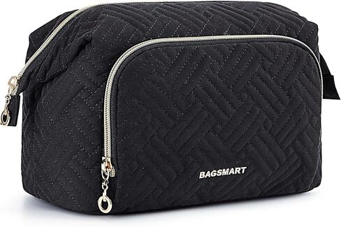 BAGSMART Travel Makeup Bag, Cosmetic Bag Small Make Up Organizer Case,Wide-open Pouch for Women Purse for Toiletries Accessories Brushes,Large Beige in Saudi Arabia