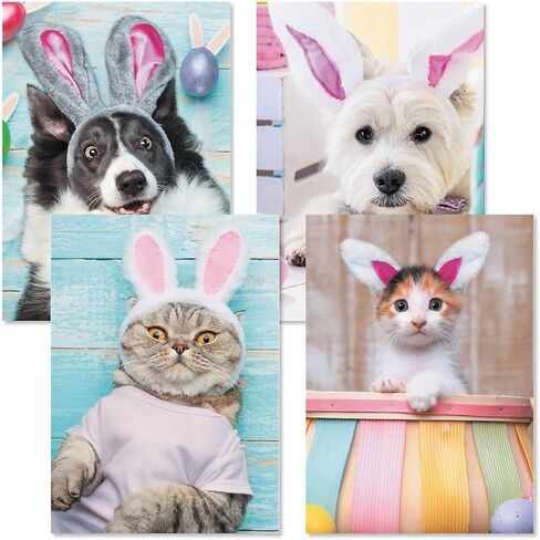 Current Hippity Hoppity Easter Cards- Value Pack of 8 Greeting Cards for Kids & Adults With White Envelopes, 4 Easter Bunny Design Prints, Large 5" x 7" Greetings in Saudi Arabia