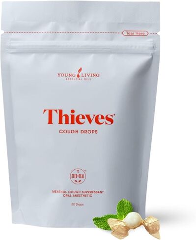 Thieves Essential Oil-Infused Cough Drops - Soothing Relief for Coughs & Sore Throats with Young Living's Signature Blend - Natural Ingredients, Minty-Spicy-Sweet Taste in Saudi Arabia