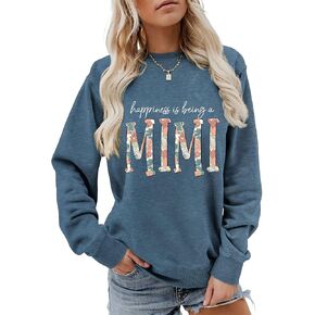 Happiness Is Being A Mimi Sweatshirt Womens Cute Letter Graphic Shirts Long Sleeve Crew Neck Fall Pullover Tops in Saudi Arabia