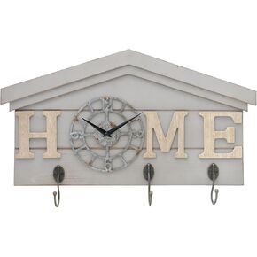 ساعة حائط تعمل بالبطارية في المزرعة مع خطافات منظم مدخل خشبي ريفي مع 3 خطافات معدنية شماعة مفاتيح وحروف منزلية ساعة كوارتز صامتة حامل مفاتيح ديكور حائط لمدخل المطبخ وغرفة المعيشة in Kuwait