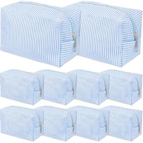 10 Pcs Cute Travel Toiletry Organizer, Rectangle Cozy Makeup Bag 6.5x3.35x4.13Inch Travel Cosmetic Bag for Skincare Beauty Accessories Brushes Stripe Blue in Kuwait