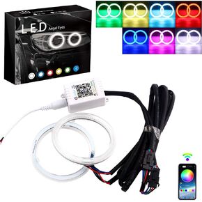 مجموعة واحدة من Grandview 70 مم متعددة الألوان RGB LED حلقات هالة COB 72SMD للهواتف الذكية iOS Android App بلوتوث التحكم في السيارة عيون الملاك حلقة دائرية مصباح أمامي أضواء النهار الجري (DRL) 12 فولت in Kuwait