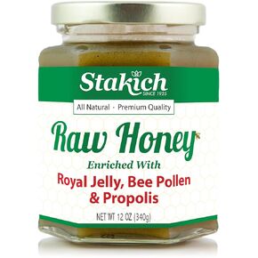 Stakich Royal Jelly, Bee Pollen, Propolis Raw Honey - Pure, Unprocessed, Unheated - 40 Ounce in Kuwait