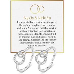 قطعتان من حلقات الأخت الكبيرة والصغيرة للأخوات، حلقات فضية متشابكة مكونة من دائرتين للأخوات الكبيرة والصغيرة، حلقة متصلة إلى الأبد قابلة للتعديل، هدايا عيد الميلاد لها in Kuwait