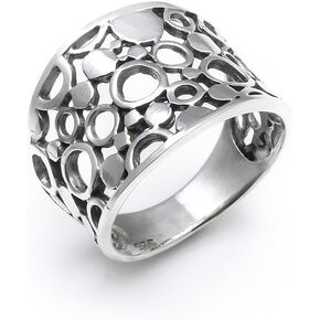 Silverly Filigree-Style Open Circle Pattern Sterling Silver Ring for Women - Modern Concave Wide Band Thumb Rings - 925 Silver Chunky Ring - Geometric Openwork Solid Silver Jewelry in Kuwait