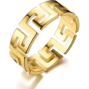 Greek Key 14K Gold Plated Rings – Minimalist 925 Silver Band Ring with Ancient Symbolic Pattern, Polished Unisex Geometric Jewelry for Men and Women, Promise or Wedding Ring in Saudi Arabia
