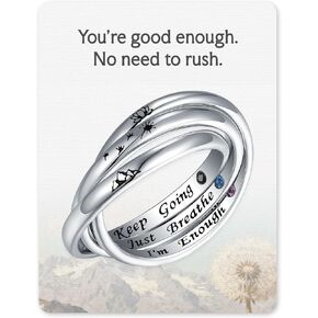 925-Sterling-Silver Interlocking Trinity Rings for Women – Mountain Keep Going, Dandelion I’m Enough, Lotus Just Breathe Inspirational Fidget Jewelry Gift for Unique Birthday Christmas Size 7 in Kuwait