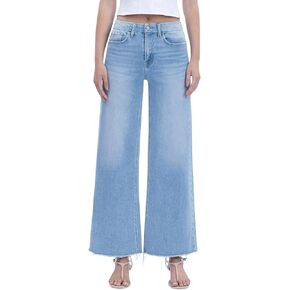 Flying Monkey Women's High Rise Seamless Waistband Raw Hem Ankle Wide Leg Jeans in Kuwait