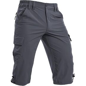 شورت Moosehill طويل للرجال: بنطال كابري 3/4 سريع الجفاف مع 5 جيوب للمشي لمسافات طويلة والصيد الرياضي تحت الركبة in Kuwait