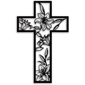 Cross Flowe Metal Wall Decor - Christian Room Decor Inspirational Wall Art Home Decor for Living Room, Bedroom, Dining Room, Office (Black) in Kuwait