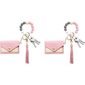 سلسلة مفاتيح مطرزة للنساء، سوار مع حامل بطاقات مزدوج، تصميم مطرز لطيف للاستخدام اليومي in Kuwait