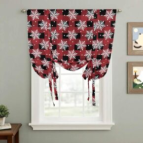 Christmas Snowflake Tie Up Curtains for Window, Xmas Red Black Plaid Thermal Insulated Balloon Shade Adjustable Rod Pocket Curtains Valance Panels for Kitchen Bathroom Café 34'' x 45'' in Saudi Arabia