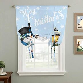 Light Blue Snowman Christmas Tie Up Curtains for Window, Xmas Gifts Wreath Snowflake Thermal Insulated Balloon Shade Adjustable Rod Pocket Curtains Valance Panels for Kitchen Bathroom Café 52'' x 45'' in Saudi Arabia