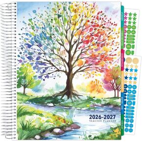 DELUXE TEACHER PLANNER Aug 2026-Jul 2027 8.5x11 Daily Weekly Monthly Organizers with 7 Periods, Pocket Folder, Dated Calendar, Page Tabs, Bookmark and Planning Stickers (Tree Seasons) in Kuwait