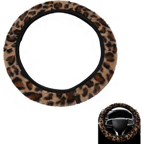 Fuzzy Car Steering Wheel Cover, 14.96" Elastic Leopard Print Steering Wheel Cover Without Inner Ring, Non-Slip Warm Car Interior Accessory, Universal for Most Trucks, SUVs (Coffee) in Kuwait