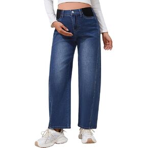 بنطلون جينز نسائي للأمهات من FABRACK بخصر مطاطي قابل للتمدد متوسط ​​الارتفاع جينز بلوحة جانبية سروال دينم للحمل in Kuwait