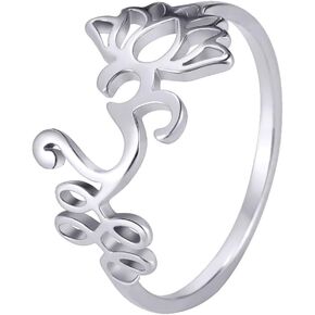Lotus Flower Om Ring For Women Stainless Steel Dainty Om Aum Ohm Symbol Ring Yoga Jewelry Inspirational Gift in Kuwait