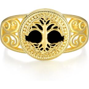 14K Yellow Gold Tree of Life Ring 925 Sterling Silver Black Onyx Tree of Life Ring Tree of Life Jewelry Gifts for Women Men Size 7-9 in Kuwait