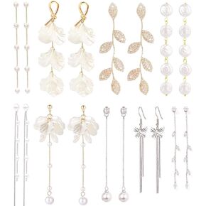 أقراط اللؤلؤ للنساء 9 أزواج فضية طويلة شرابة متدلية أقراط متلألئة كريستال ليف اللؤلؤ قطرة الأقراط فراشة سلسلة الزفاف أقراط الزفاف وصيفه الشرف حفلة موسيقية التخرج مجموعة مجوهرات in Kuwait