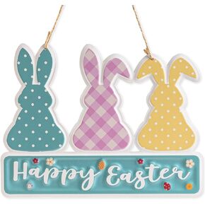 Metal Happy Easter Door Hanger Sign, Easter Bunny Wall Hanging Front Door Decor, Spring Rabbit Decorative Signage Plaque Outdoor Indoor Decorations for Home in Kuwait