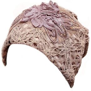 قبعة صغيرة للسيدات من Queenbox مصنوعة من الدانتيل على شكل زهرة عمامة باللون البيج in Kuwait