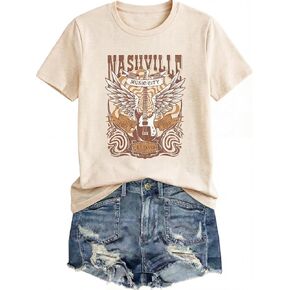 Women Rock Band T-Shirts Vintage Country Music Shirts Nashville Music City Tshirt Guitar Eagle Wings Graphic Tee Tops in Kuwait