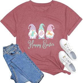 Happy Easter Shirt for Women:Funny Easter Bunny Gnome Graphic T-Shirt in Kuwait