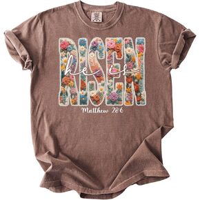 Comfort Colors He is Risen Christian T-Shirt Floral Matthew 28:6 Easter Faith Tee Espresso in Kuwait