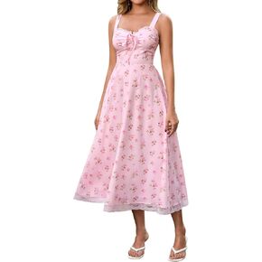Womens Floral Summer Midi Dress Lace Flowy A Line Sundress Wedding Guest for Women Corset Dresses in Kuwait