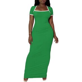 PINSV Women Summer Long Dress Casual Sexy Slim Short Sleeve Bodycon Maxi Dresses for Women in Kuwait