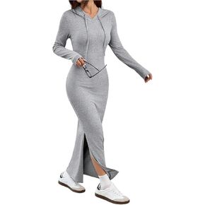 فستان Verdusa النسائي ذو القلنسوة الأساسي بأكمام طويلة وفساتين ماكسي ضيقة ملابس الربيع والخريف in Kuwait