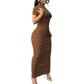 Nimsruc فستان نسائي صيفي قصير الأكمام Bodycon ماكسي برقبة دائرية فساتين طويلة كاجوال فستان الشمس in Kuwait
