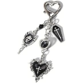 Gothic Keychain For Women, Goth Cross Heart Coffin Sword Skull Feature Retro Beading Hollow Out Gift Accessories in Kuwait
