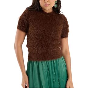 Women Fuzzy Sweaters Soft Furry Short Sleeve Fluffy Cozy Pullover Cropped Sweater Cute Casual Jumper Tops in Kuwait